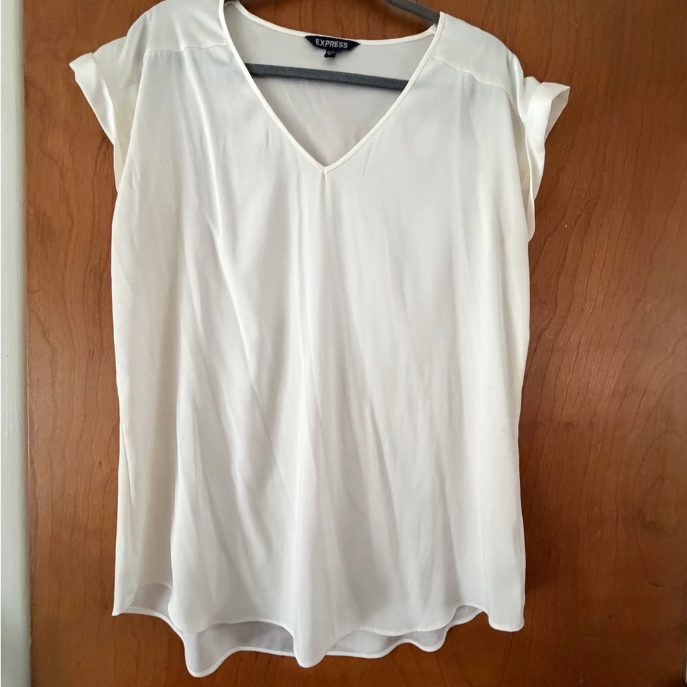 Express Women's Cream V-Neck satin Blouse